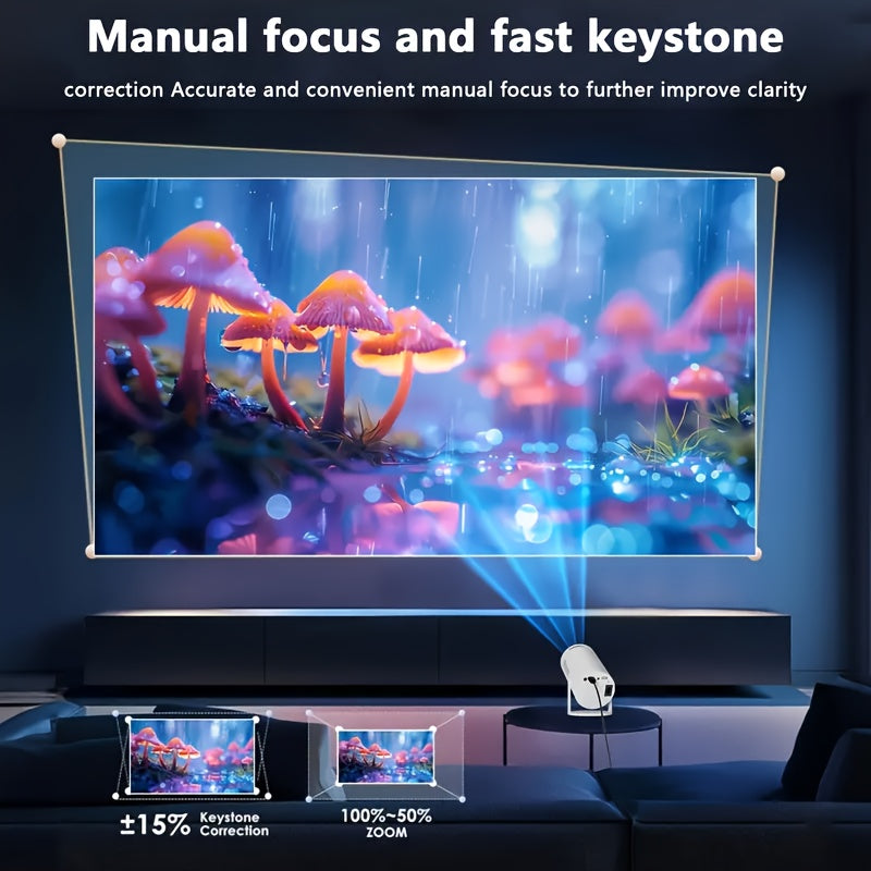 Projecteur LED Portable Android 11 – 720p natif, WiFi 6, BT 5.0, angle 180°, haut‑parleurs intégrés