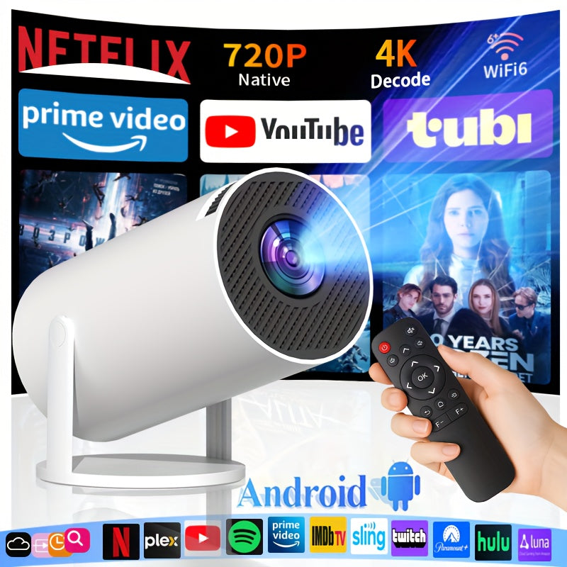 Projecteur LED Portable Android 11 – 720p natif, WiFi 6, BT 5.0, angle 180°, haut‑parleurs intégrés