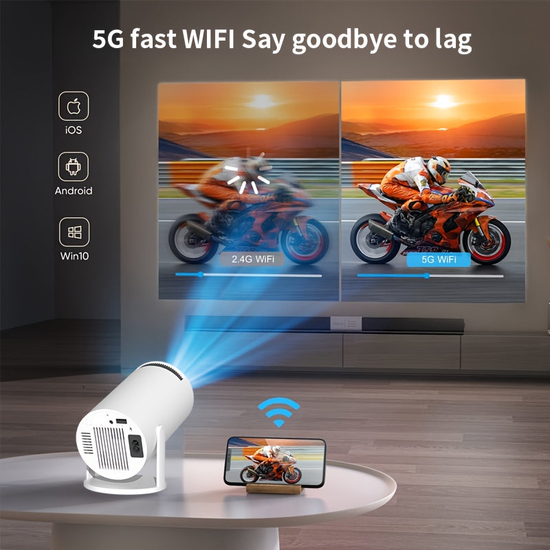 Projecteur LED Portable Android 11 – 720p natif, WiFi 6, BT 5.0, angle 180°, haut‑parleurs intégrés