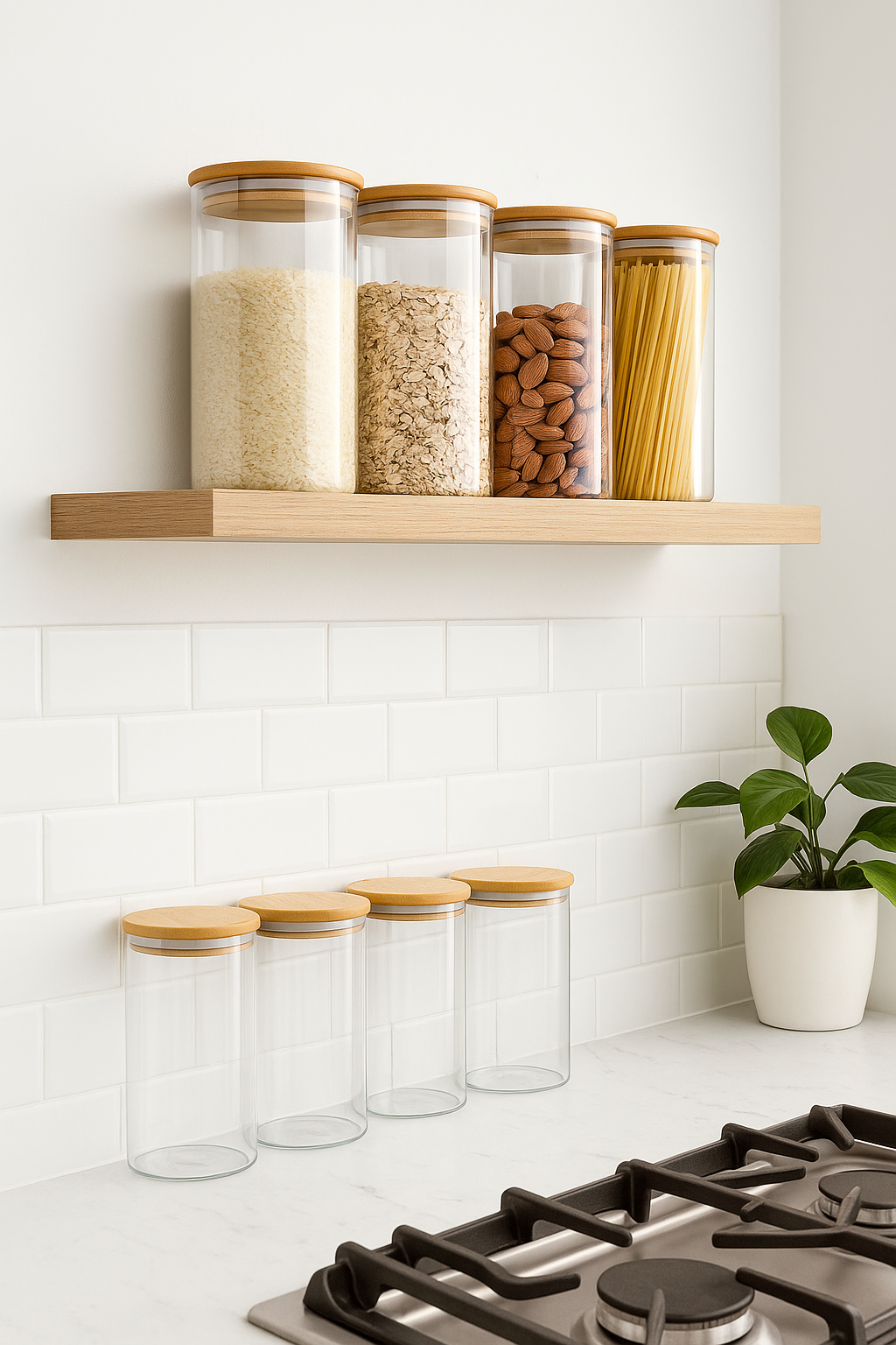 Bocaux en verre 280 ml avec couvercle en bambou – Rangement pratique pour épices, café, fruits secs...