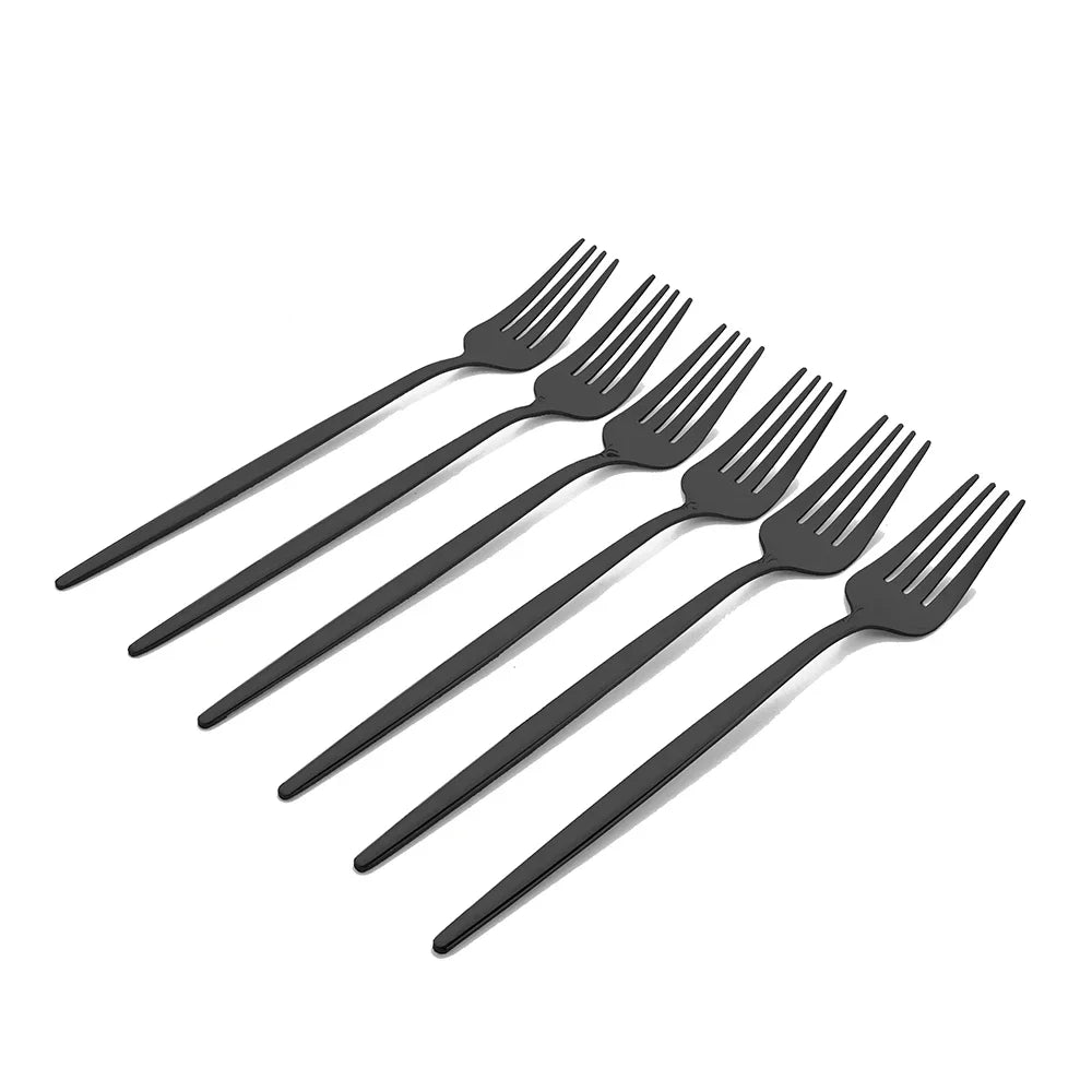 4/6/12/16/24Pcs Tableware Dinnerware Set Black Cutlery Set Stainless Steel Fork Knife Teaspoon Dinner Kitchen Flatware Set
