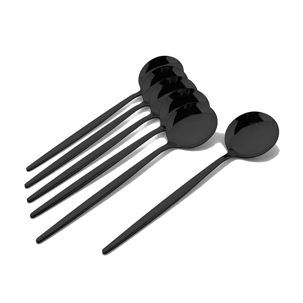 4/6/12/16/24Pcs Tableware Dinnerware Set Black Cutlery Set Stainless Steel Fork Knife Teaspoon Dinner Kitchen Flatware Set