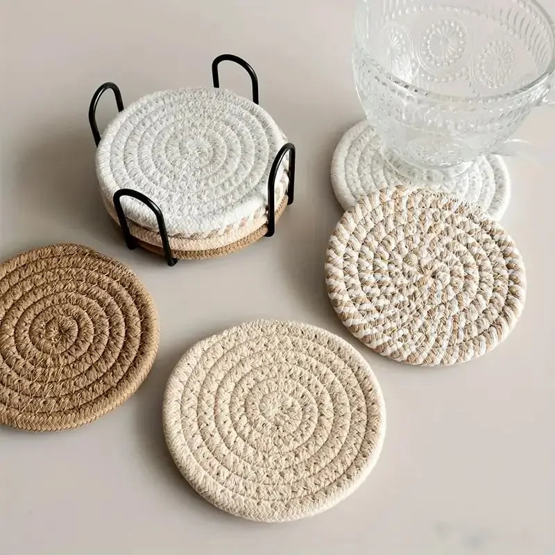 Set de sous-verres absorbants en coton tissé – protection élégante pour table et boissons