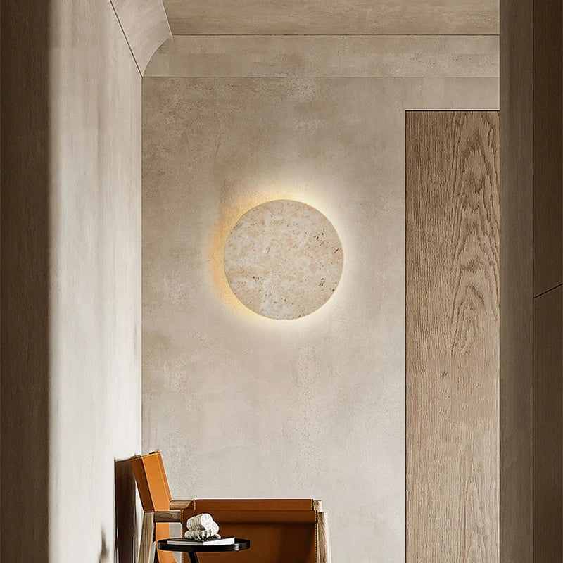 Applique murale Wabi-Sabi en pierre de travertin jaune – Lampe LED naturelle pour chambre, couloir, escalier et salon