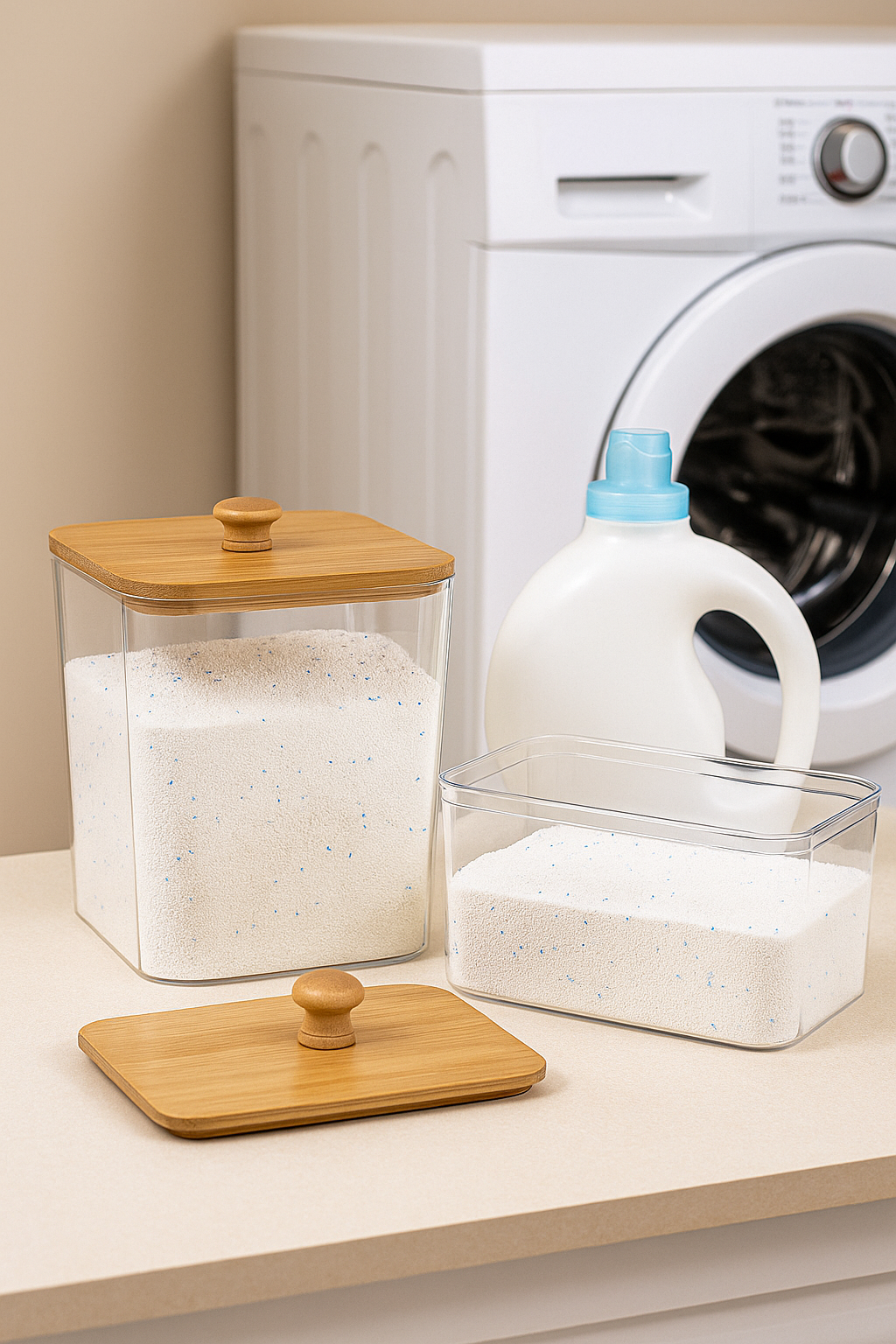 Boîte de rangement en bambou avec couvercle – Organisateur décoratif pour poudre à lessive et accessoires