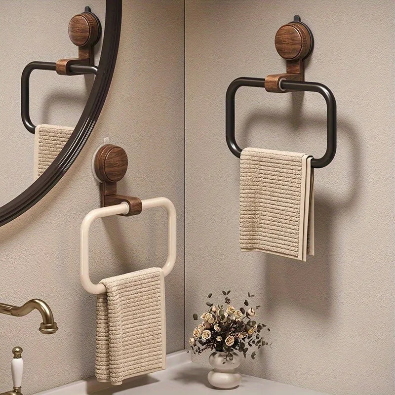 Porte-serviette en bois de noyer avec fixation par ventouse – Installation sans perçage pour salle de bain moderne