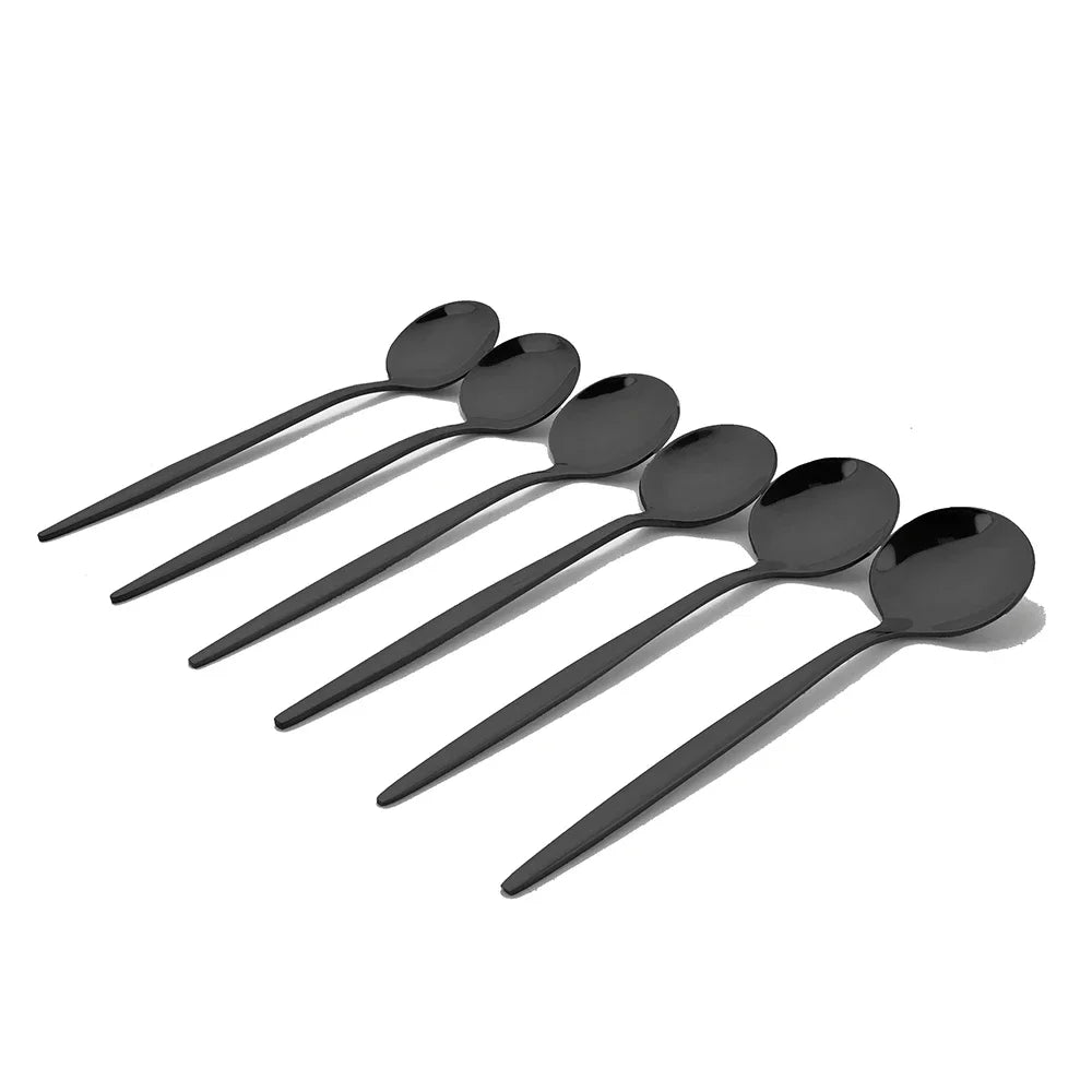 4/6/12/16/24Pcs Tableware Dinnerware Set Black Cutlery Set Stainless Steel Fork Knife Teaspoon Dinner Kitchen Flatware Set